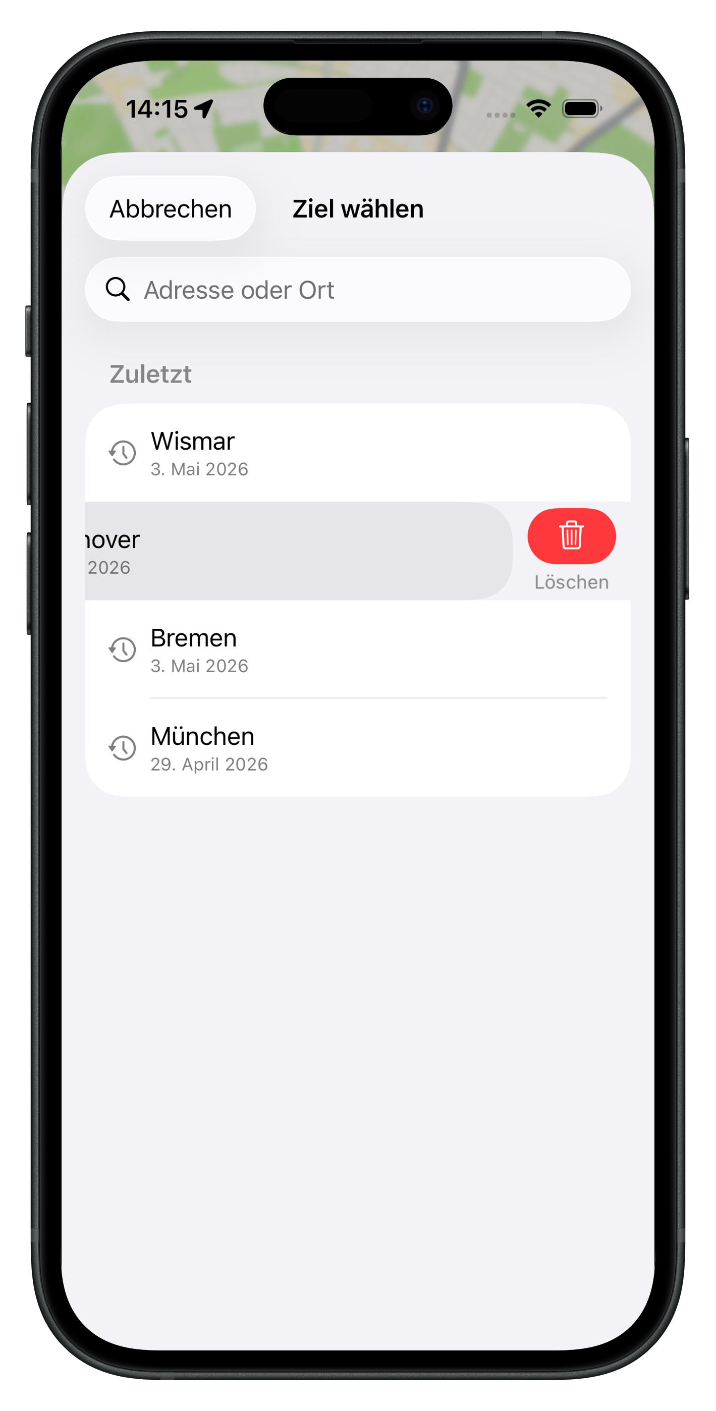 SpritPilot Übergabe an Apple Karten